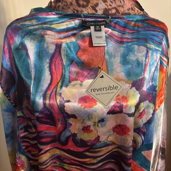 NWT JOHN MARK Multicolor REVERSIBLE Kimono - Size 3x (Polyester/Spandex) - Picture 12 of 12